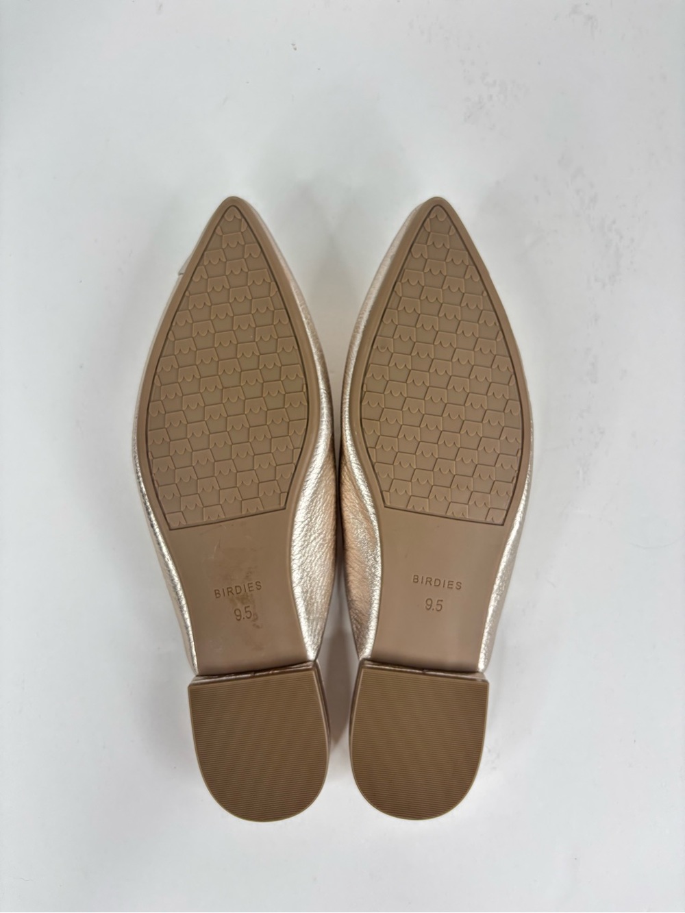 Birdies The Swan Leather Pointed Flat Slip-on Mules Gold Metallic Retro Glam 9.5 - Picture 4 of 10